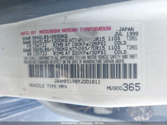 2000 MITSUBISHI MONTERO JA4MR51R8YJ001611 Photo 8