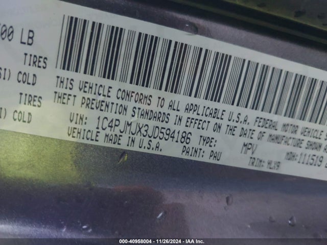 1C4PJMJX3JD594186 Jeep Cherokee Overland 4x4