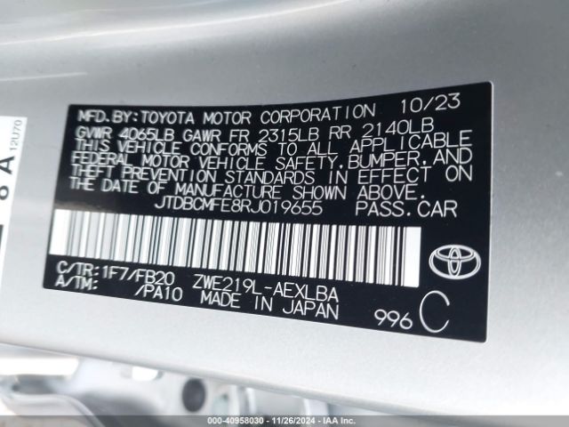 JTDBCMFE8RJ019655 Toyota Corolla Hybrid Le