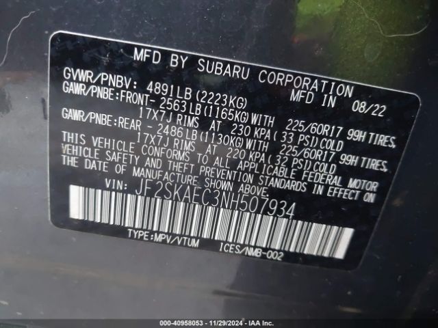 JF2SKAEC3NH507934 Subaru Forester Premium