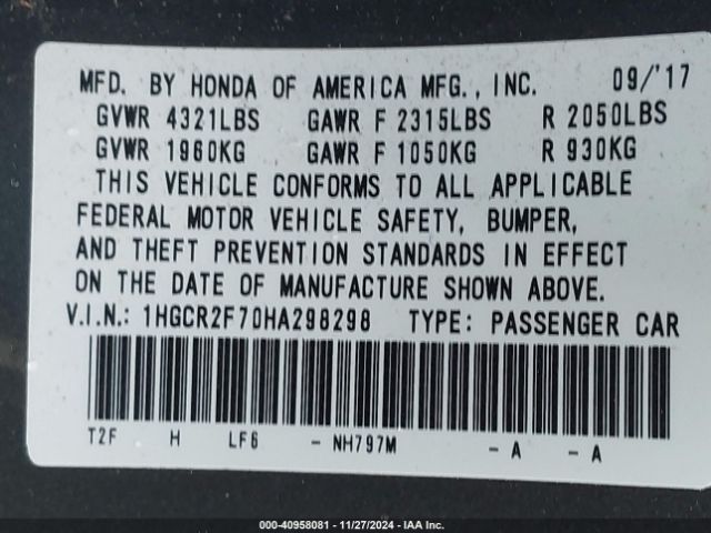 1HGCR2F70HA298298 Honda ACCORD EX