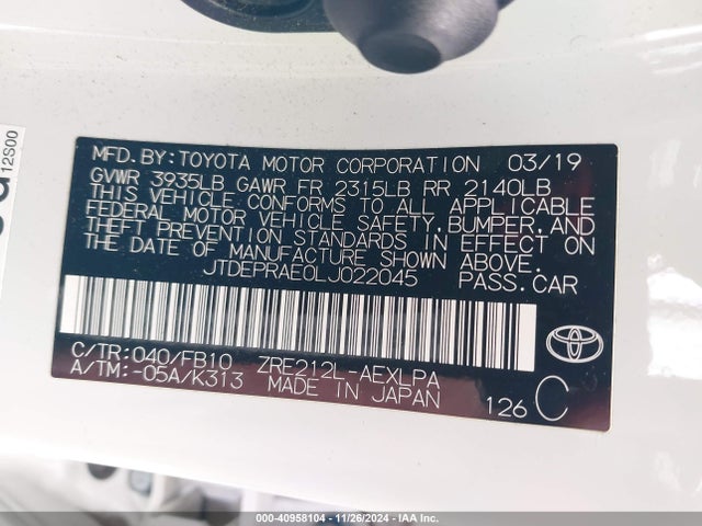 Toyota COROLLA LE 2020 JTDEPRAE0LJ022045 Image 9