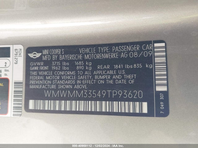 2009 MINI COOPER S CLUBMAN WMWMM33549TP93620 Photo 8