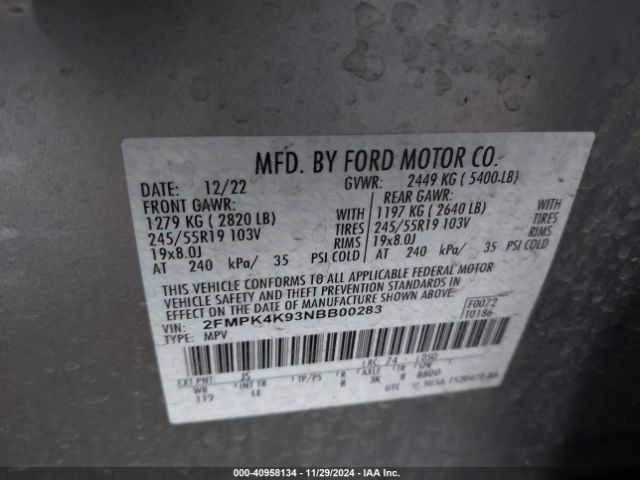 2FMPK4K93NBB00283 Ford Edge Titanium