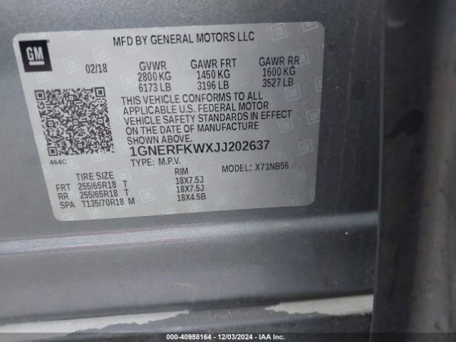 1GNERFKWXJJ202637 Chevrolet Traverse Ls