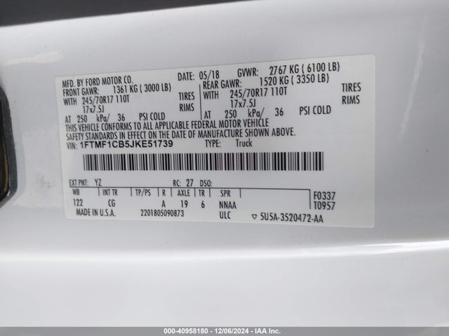 Ford F-150 Xl 2018 1FTMF1CB5JKE51739 Image 9