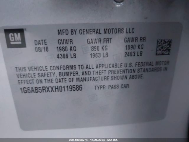 1G6AB5RXXH0119586 Cadillac ATS LUXURY