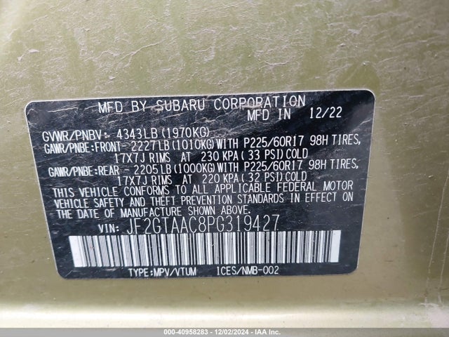 Subaru Crosstrek 2023 JF2GTAAC8PG319427 Image 9