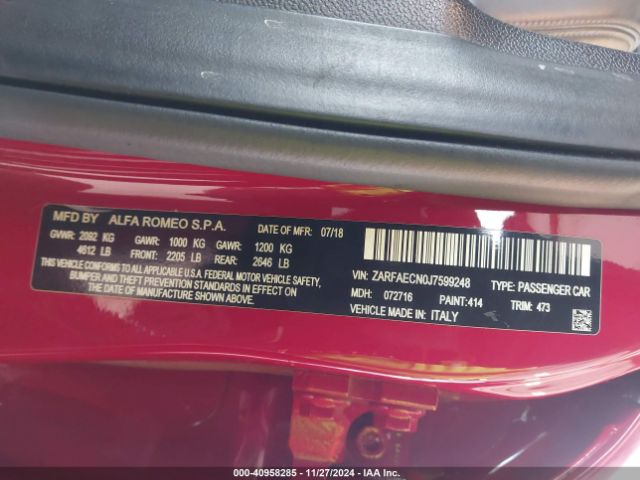 ZARFAECN0J7599248 Alfa Romeo Giulia Ti Sport Rwd