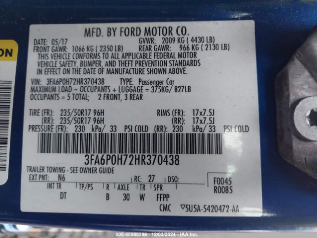3FA6P0H72HR370438 Ford FUSION SE