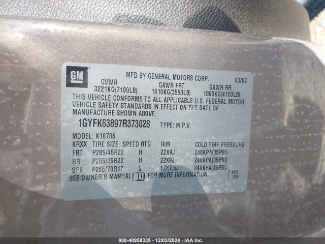 2007 CADILLAC ESCALADE 1GYFK63897R373028 Photo 8