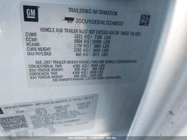 3GCUYDEDXLG248933 Chevrolet Silverado 1500 4wd  Short Bed Lt