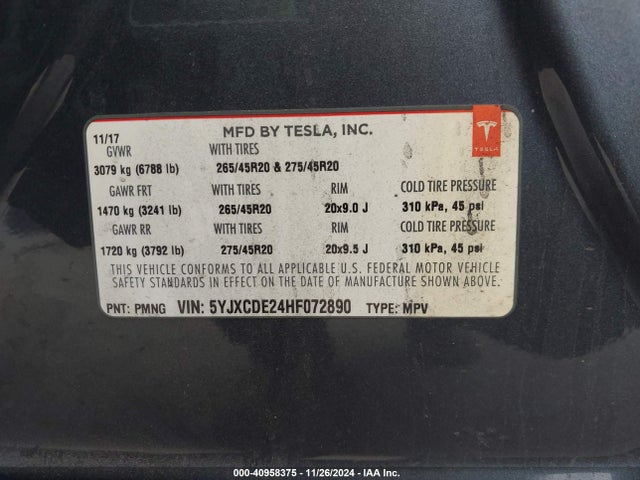 2017 TESLA MODEL X 5YJXCDE24HF072890 Photo 8