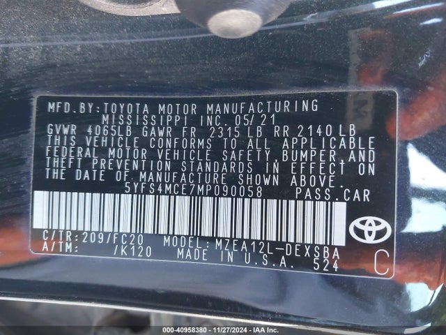 Toyota COROLLA SE 2021 5YFS4MCE7MP090058 Image 9