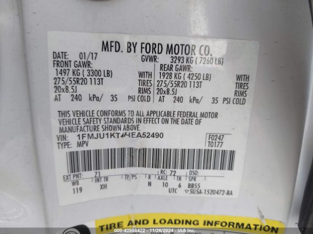 1FMJU1KT4HEA52490 Ford Expedition Limited