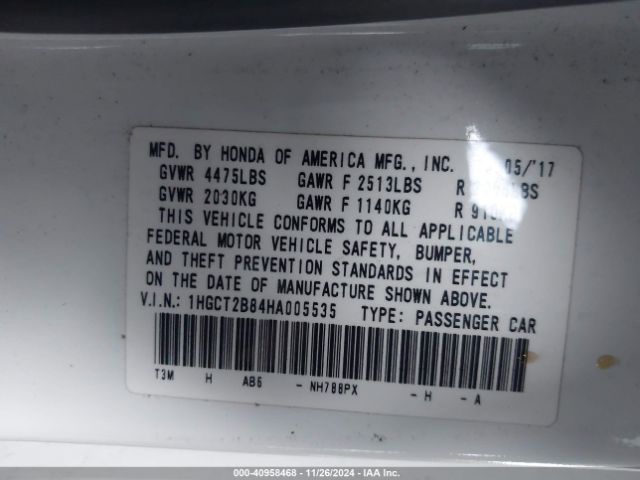1HGCT2B84HA005535 Honda Accord Ex-l V6