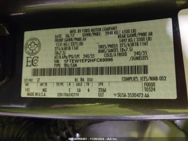 1FTEW1EP2HFC69996 Ford F-150 Xlt