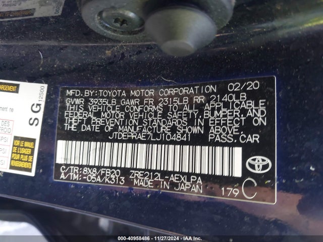 Toyota COROLLA LE 2020 JTDEPRAE7LJ104841 Image 9