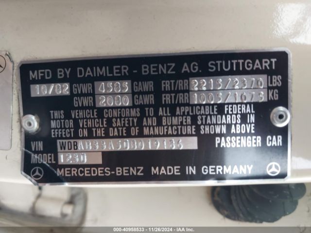1983 MERCEDES-BENZ 300 WDBAB33A5DB019186 Photo 8