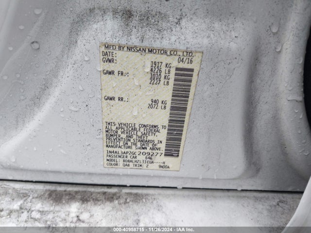 Nissan Altima 2.5 Sr 2016 1N4AL3AP2GC209277 Image 9