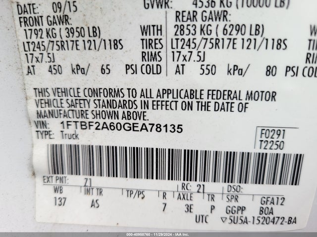 Ford F250 Super Duty 2016 1FTBF2A60GEA78135 Image 9