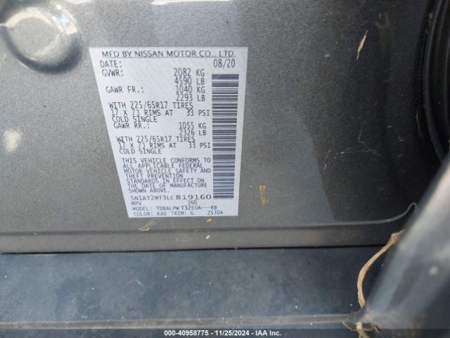5N1AT2MT3LC819160 Nissan Rogue S Fwd