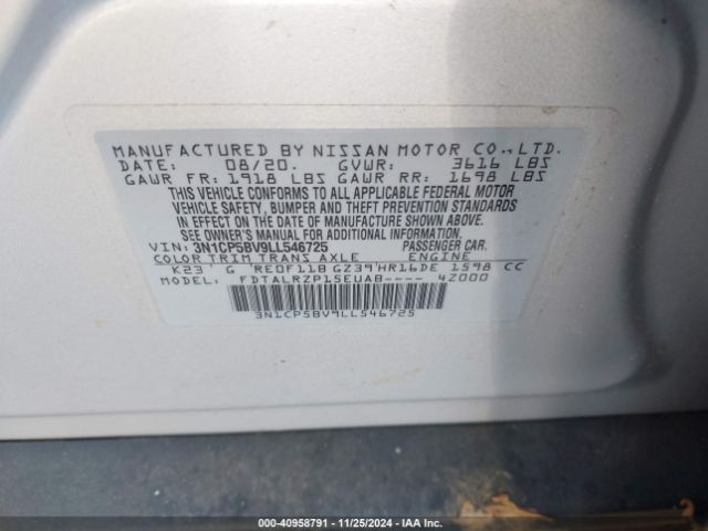 3N1CP5BV9LL546725 Nissan Kicks S Xtronic Cvt
