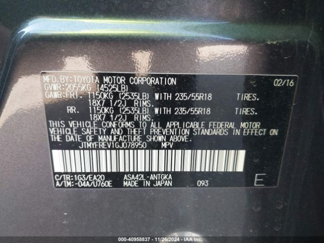 JTMYFREV1GJ078950 Toyota Rav4 Limited