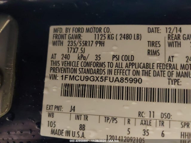 Ford ESCAPE SE 2015 1FMCU9GX5FUA85990 Image 9