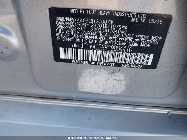 Subaru WRX 2016 JF1VA1B68G9804410 Image 9