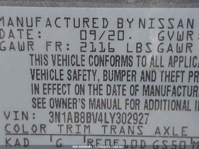 Nissan Sentra S Xtronic Cvt 2020 3N1AB8BV4LY302927 Image 8