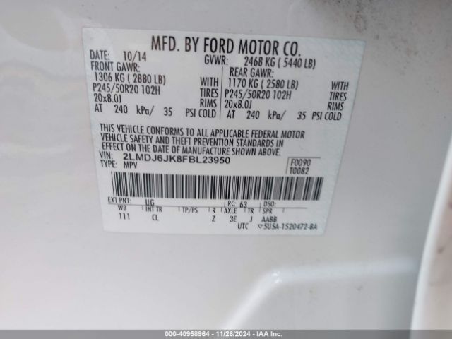 2LMDJ6JK8FBL23950 Lincoln MKX