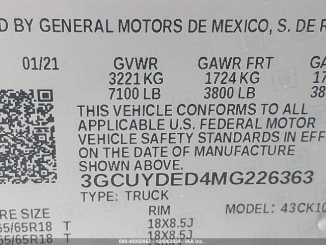 3GCUYDED4MG226363 Chevrolet Silverado 1500 4wd  Short Bed Lt