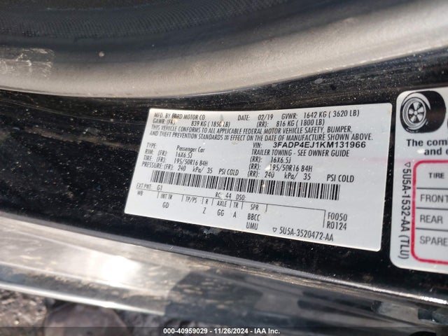 Ford FIESTA SE 2019 3FADP4EJ1KM131966 Image 9