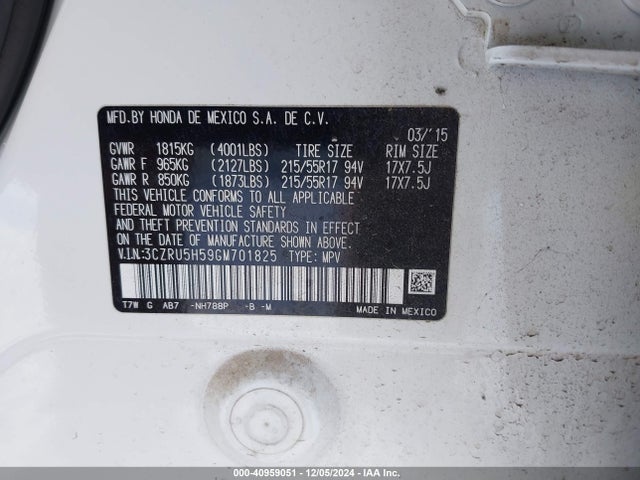Honda HR-V EX 2016 3CZRU5H59GM701825 Image 9