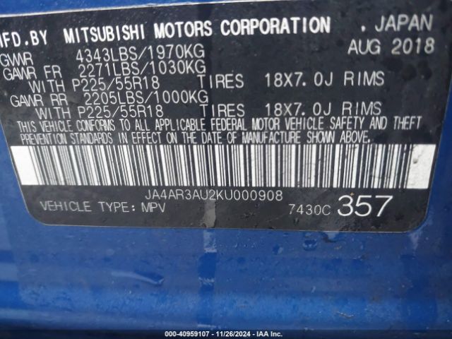 JA4AR3AU2KU000908 Mitsubishi Outlander Sport 2.0 Es