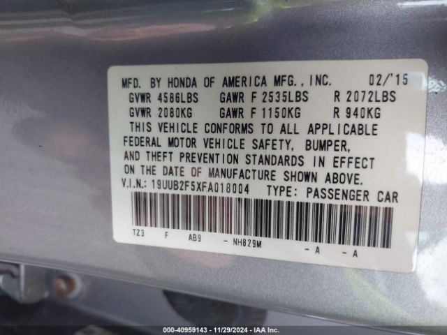 19UUB2F5XFA018004 Acura Tlx V6 Tech