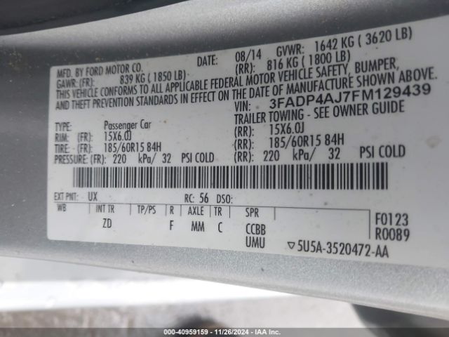 3FADP4AJ7FM129439 Ford FIESTA S