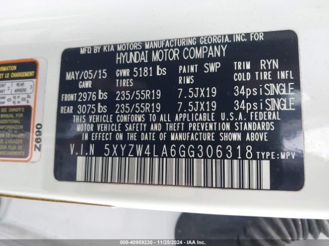 5XYZW4LA6GG306318 Hyundai Santa Fe Sport 2.0l Turbo