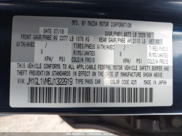 JM1GL1VM6J1322919 Mazda Mazda6 Touring