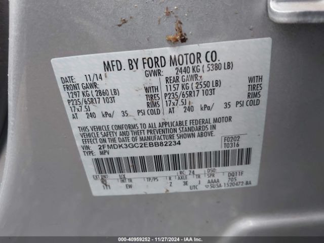 2FMDK3GC2EBB82234 Ford EDGE SE