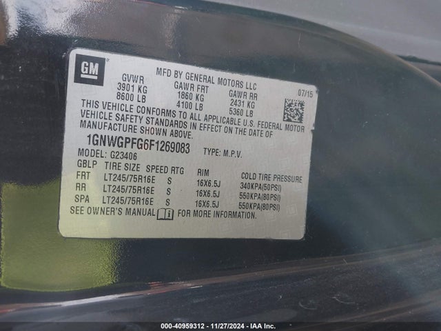 Chevrolet Express 2500 Ls 2015 1GNWGPFG6F1269083 Image 9