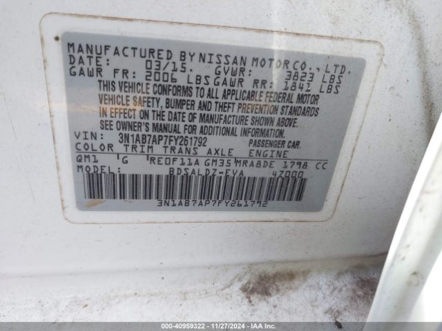 3N1AB7AP7FY261792 Nissan Sentra Fe+ S/s/sl/sr/sv