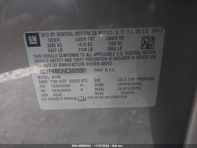 2012 CADILLAC SRX 3GYFNBE39CS600081 Photo 8