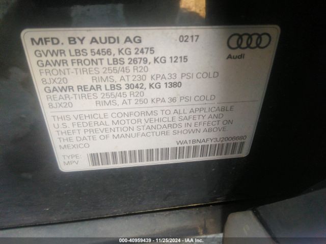 WA1BNAFY3J2006680 Audi Q5 2.0t Premium/2.0t Tech Premium