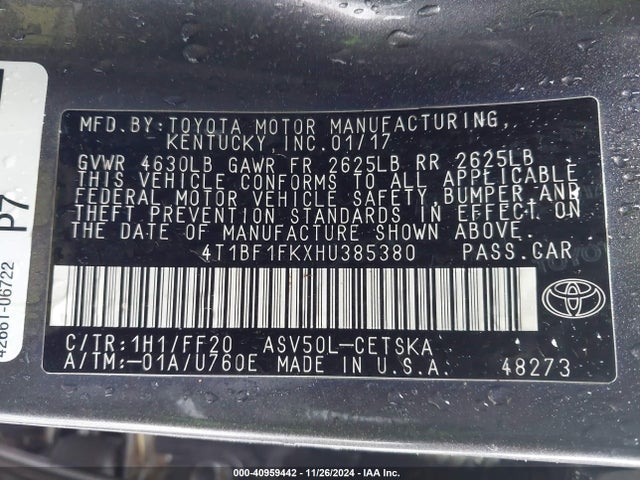 Toyota CAMRY SE 2017 4T1BF1FKXHU385380 Image 9