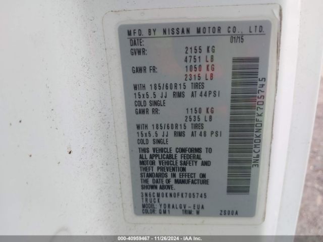 3N6CM0KN0FK705745 Nissan NV200 SV