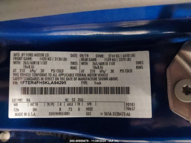 1FTER4FH5KLA94295 Ford Ranger Lariat