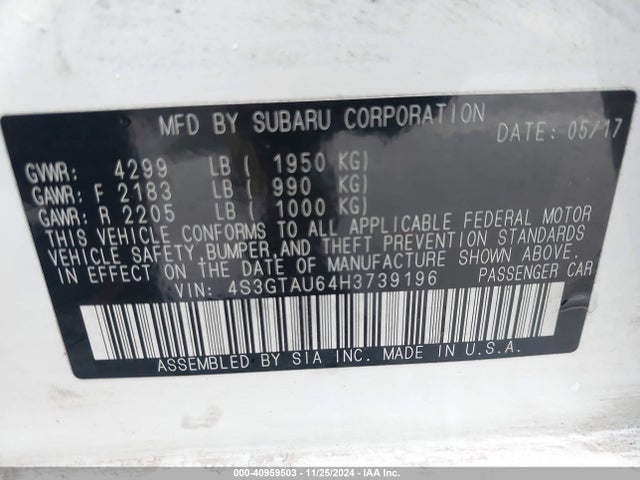 4S3GTAU64H3739196 Subaru Impreza 2.0i Limited