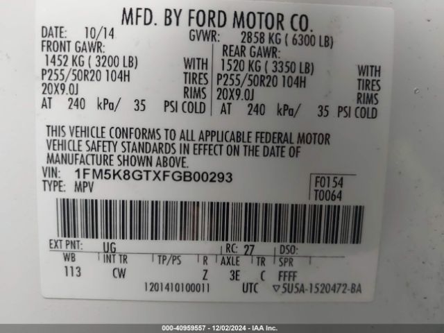 1FM5K8GTXFGB00293 Ford EXPLORER SPORT